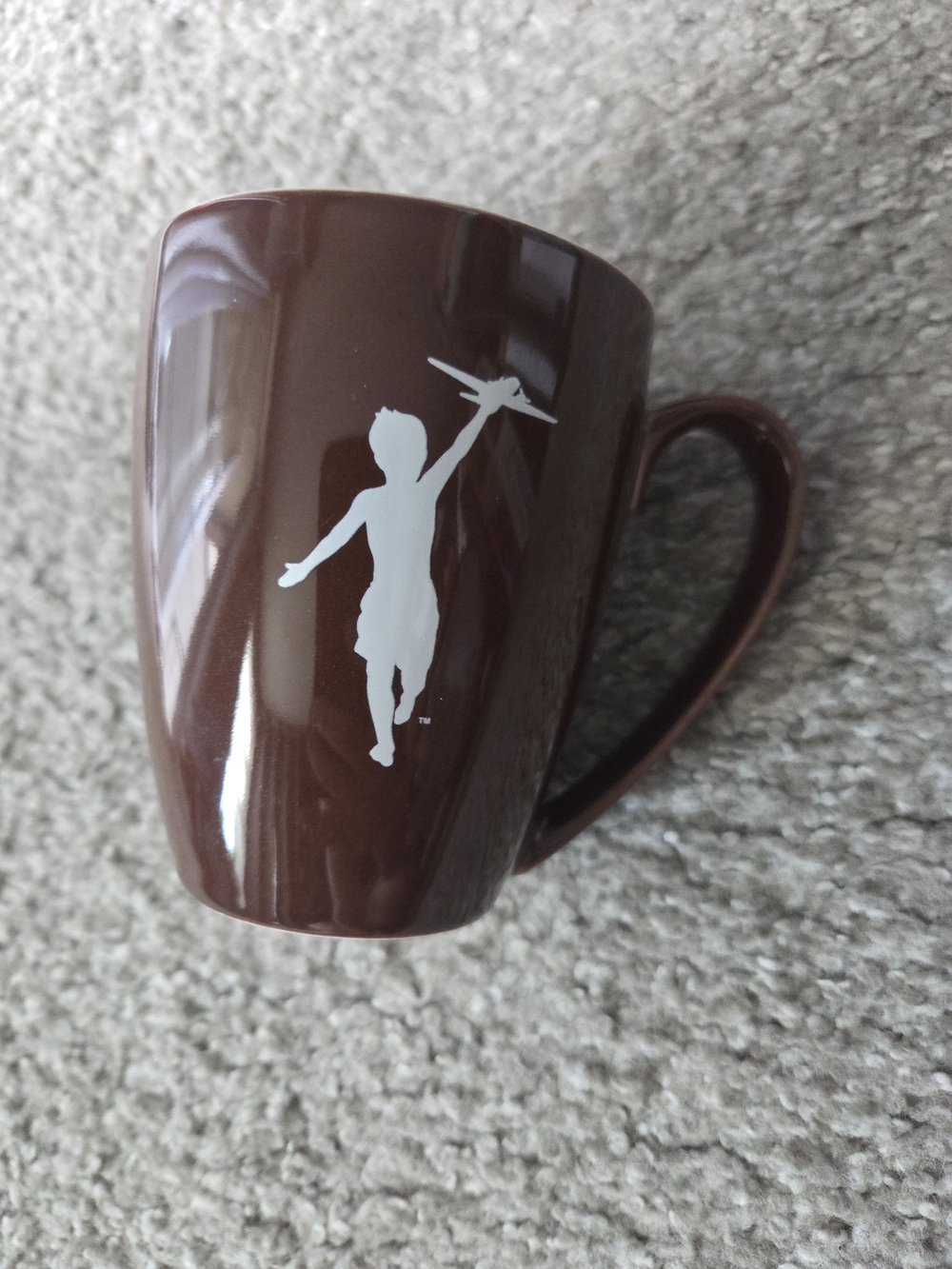 Storyville Brown Ceramic Coffee Mug Cup White Silhouette Boy Flying Airplane